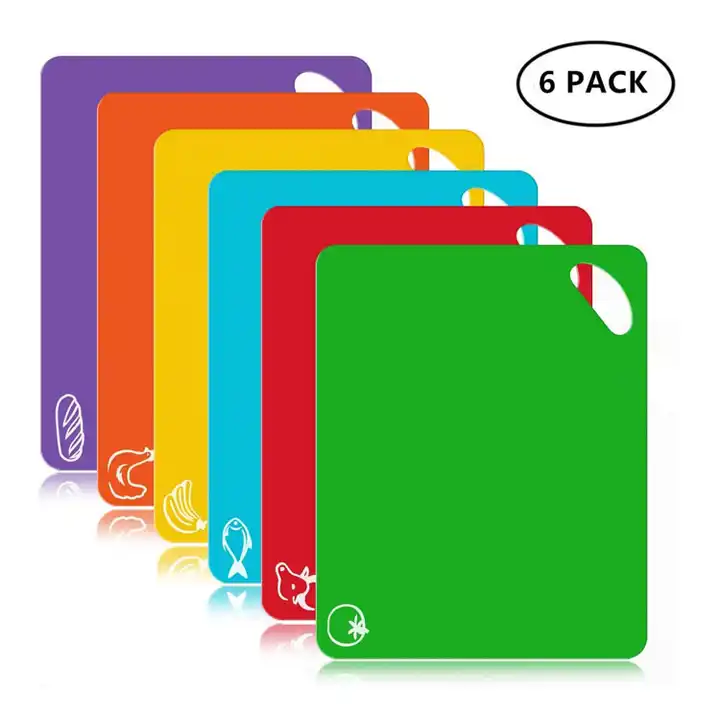 Flexible Cutting Board Mats With Food Icons Label Thick Chopping Sheets Set  of 8