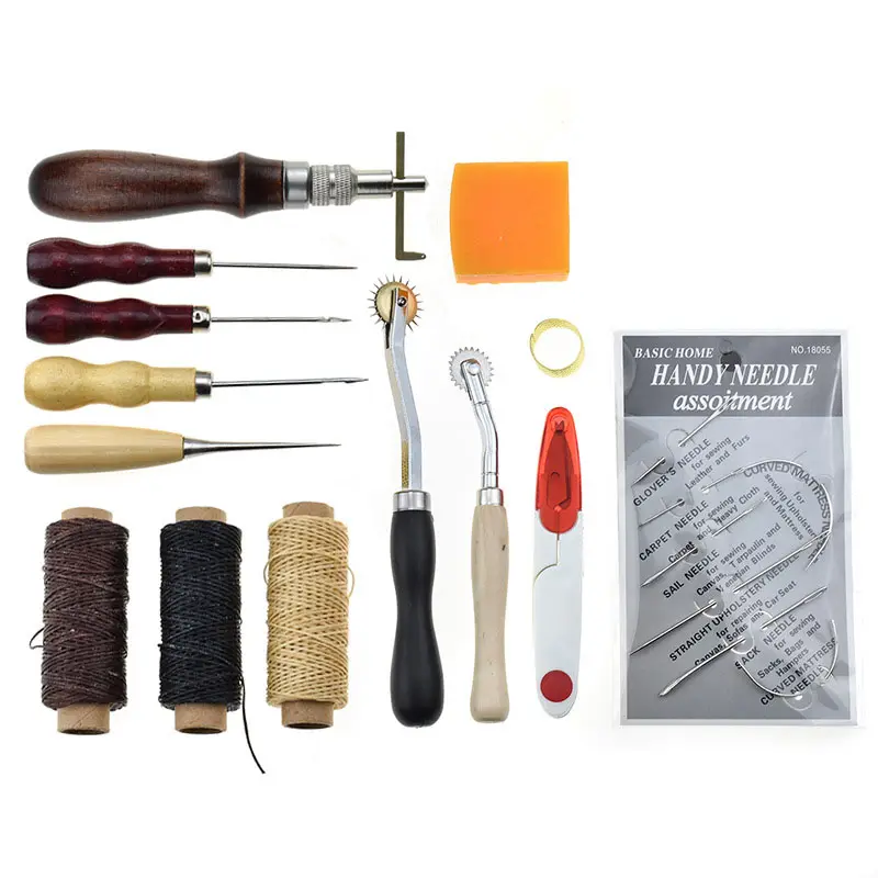 14 Stück Professional Leather Craft Tools Set Nähen Nähen Stanzen und Einfädeln DIY Working Tool Set Werkzeuge und Hardware