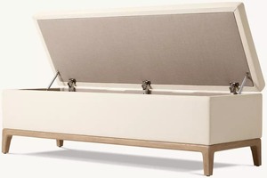 New Arrivals Contemporary Fabric End-of-Bed Handcrafted Solid <strong>Oak</strong> Wood Bedroom Furniture <strong>Storage</strong> <strong>Bench</strong> - Product Image 4
