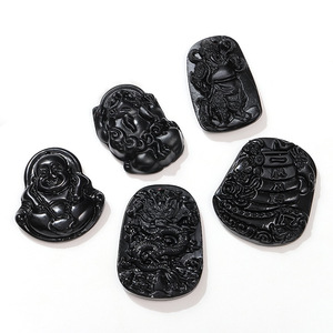 Pendentif Bouddha Maitreya en verre obsidienne, collier en verre coloré, bijoux bouddhistes, accessoire cadeau unisexe - Product Image 5