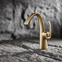 Robinet de lavabo thermostatique moderne en laiton brossé doré à poignée unique avec cartouche céramique à montage sur plan