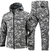 Ensemble de veste tactique softshell pour homme, motif camouflage, imperméable, uniforme de sécurité extérieur, doublure polaire chaude