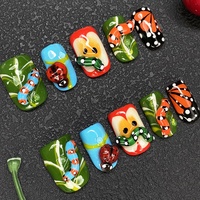 Faux ongles à presser en gel souple, motif floral sculpté, faits main, style French Manucure, qualité salon exquise, en acrylique épais, fournisseur en gros