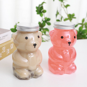 Venta caliente Forma de oso PET Botella de agua de plástico Tapa de aluminio Bebidas Jugo Café Leche Soda Con tapón de rosca Vestido frío - Product Image 2