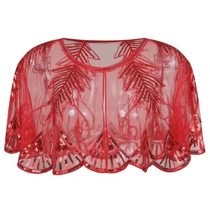Châle à paillettes pour <span class=keywords><strong>femme</strong></span>, style années 1920, châle de mariée, couvre-épaules, cape de soirée à perles, cape de mariage - Product Image 4