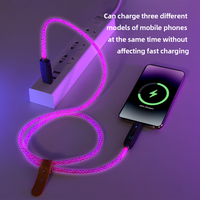 Chargeur rapide d'usine téléphone Ios Micro Type c à Type c LED 2 en 2 câble de données USB tressé coloré avec lumière d'affichage