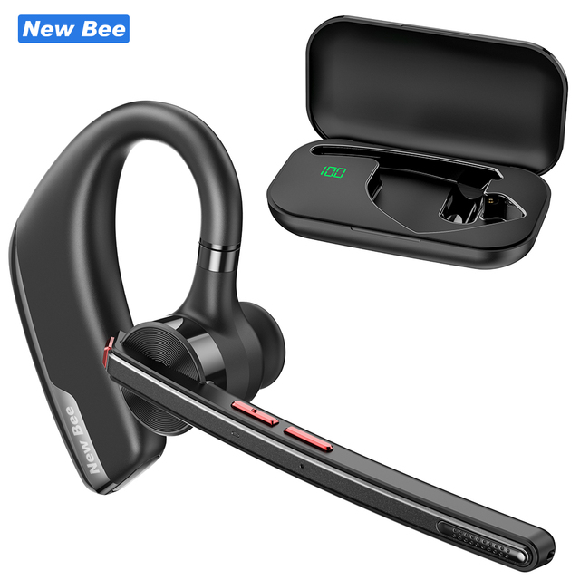 New Bee M51 V5.2 Single Ear Hook Bluetooth Headset Wireless Headphones Noise Cancelling Business Earphones for Truckers, Office