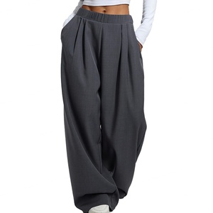 Pantalones Harem Personalizados OEM para Mujer, Otoño Invierno, Casuales, Cómodos, Holgados, Antiarrugas, Cintura Alta Elástica, Color Sólido, con Bolsillos - Product Image 1