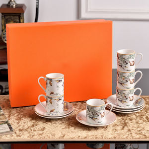 Hot Selling New Turkiye Concentrated Bone Porcelain 6-<b>Cup</b> and <b>Saucer</b> Set Ceramic Hot Beverages Container - Product Image 4