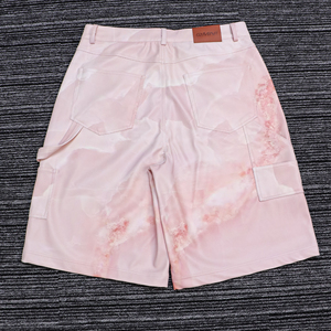 Moda estiva <span class=keywords><strong>rosa</strong></span> pelle stampata Jorts da <span class=keywords><strong>uomo</strong></span> Streetwear personalizzato <span class=keywords><strong>pantaloncini</strong></span> larghi in pelle da <span class=keywords><strong>uomo</strong></span> Cargo - Product Image 3