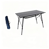 Meubles d'extérieur, table de camping pliable légère, cadre en aluminium, plateau enroulable, hauteur réglable, sac de transport, sangle, 90 x 53 cm