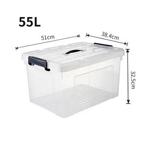 55L polypropylene plastic box with handle, clear plastic container with lid wholesale custom good price household storage box
