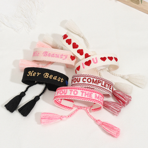 Pulsera <span class=keywords><strong>de</strong></span> Tela Tejida Ajustable con Logotipo Personalizado, Pulsera <span class=keywords><strong>de</strong></span> <span class=keywords><strong>Amistad</strong></span> Bordada Personalizada, Pulsera Romántica <span class=keywords><strong>de</strong></span> Moda para el Día <span class=keywords><strong>de</strong></span> San Valentín - Product Image 1