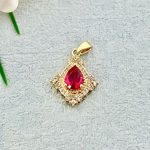 Pendentif en diamant avec centre en rubis, coupe ovale, plaqué or, accessoire de bijoux de fête pour femmes - Product Image 2