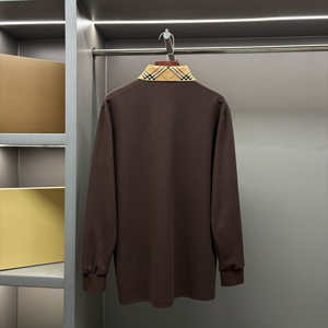 Polo piqué à manches longues et col contrastant à carreaux pour homme, coupe décontractée, style Burberry, idéal pour le quotidien - Product Image 2