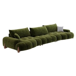 Conjunto de Sofás Seccionales Convertibles de Chenilla Verde Oscuro Personalizable, Estilo Francés Retro, Diseño Moderno, Respaldo Ajustable, Rectangular - Product Image 6
