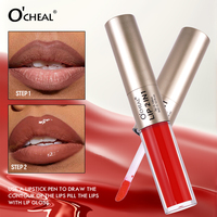 OCHEAL Stylo double embout 2-en-1 : brillant à lèvres liquide et crayon contour des lèvres mat, waterproof, longue tenue, non-collant, maquillage pour les lèvres