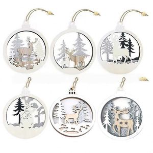 Ornements de Noël écologiques de style européen, pendentifs rennes en bois gravés, cercles évidés personnalisables - Product Image 2