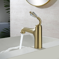 Robinet de lavabo BUTERFLEOGE moderne vintage à poignée en cristal français, laiton électroplaqué, cartouche en céramique, eau chaude et froide, trou unique