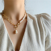 Vershal Mode B-7 Bijoux Plaqué Or Baroque D'eau Douce Collier de Perles