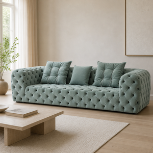 Sofá con botones y capitoné de diamante, cojín de respaldo, asiento acolchado, almohada suelta, perfil bajo, moderno, sofá comprimido para sala de estar, hotel, dormitorio - Product Image 2