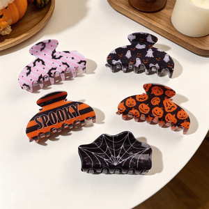Pinces <span class=keywords><strong>à</strong></span> cheveux amusantes pour Halloween, motif requin, fantôme, <span class=keywords><strong>citrouille</strong></span>, chat noir, crâne, logo personnalisé, accessoire pour chignons et coiffures pour femmes - Product Image 3
