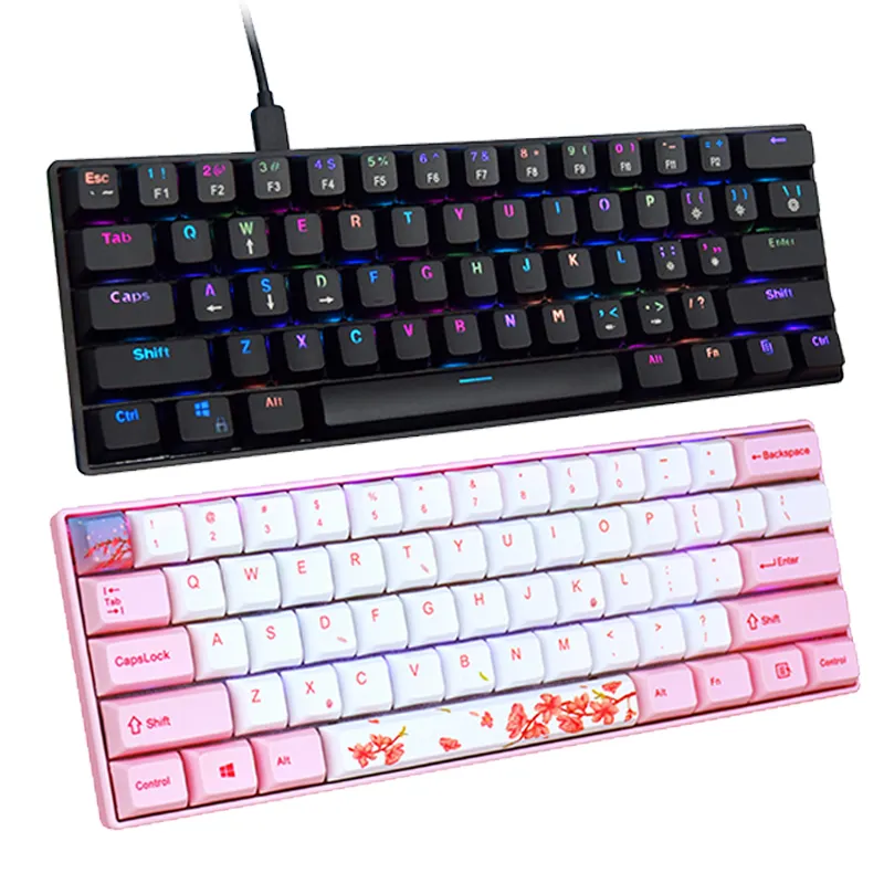 60% PC Mechanical Tecladosp Gaming Keyboard Wireless 2.4ghz usb Wired Pink White Black RGB Backlit 61 Keys girls Keyboard