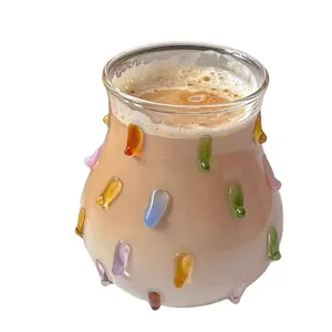 Copo de vidro com bolinhas irregulares coloridas personalizadas, copo de água característico, caneca de leite com bolinhas tátil e suco