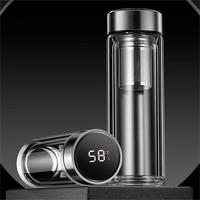 Bouteille d'eau en verre à double paroi résistante à la chaleur, sans BPA, faite à la main, étanche, avec affichage de la température et infuseur à thé, 350 ml