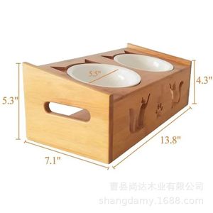 Support d'alimentation pour chat en bois, support de bol réglable pour le cou du chat, double bol incliné, table à manger universelle pour animaux de compagnie - Product Image 4
