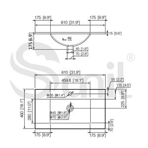 Lavabo de Cerámica Blanco Delgado de 800 mm con Certificación CUPC, Lavabo Moderno para Baño con Acabado Brillante - Product Image 6