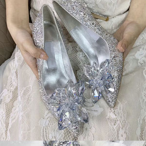 Nuovissime <span class=keywords><strong>Scarpe</strong></span> da <span class=keywords><strong>Sposa</strong></span> Cenerentola 2026 con Tacco Alto e Strass, Décolleté a Punta con Cristalli per Abiti da Cerimonia - Product Image 4