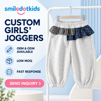 Smiledotkids Pantalon de jogging personnalisé pour enfants, gris, patchwork, taille à volants, doux, OEM ODM, vêtements en gros pour petites filles, nouvelle collection