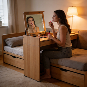 Modern White <strong>Vanity</strong> Desk <strong>With</strong> Flip Top Mirror And Storage Single Sofa <strong>Chair</strong> <strong>With</strong> Drawer Makeup Dressing Table Set For Bedroom - Product Image 6