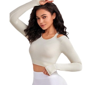 เสื้อโยคะแขนยาวสำหรับผู้หญิง คอสูง ทรงเข้ารูป เสื้อออกกำลังกาย - Product Image 5