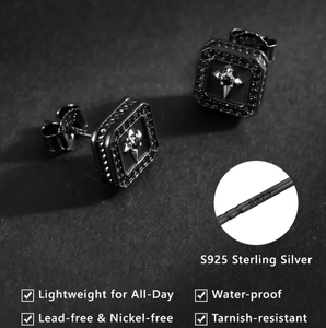 Black Square <b>Earrings</b> <b>Stud</b> Men 925 Sterling <b>Silver</b> Hypoallergenic Iced Out CZ Punk Gothic Streetwear Male Jewelry Cross <b>Earring</b> - Product Image 3