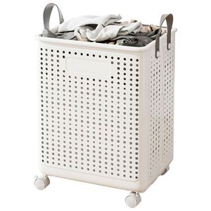 50L/60L Collapsible Eco-Friendly Durable <b>Plastic</b> Laundry Basket Breathable Design Modern Style Universal <b>Wheels</b> Clothing Bedding - Product Image 1