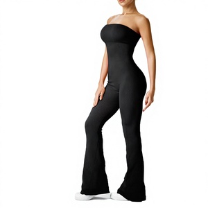 Mono de yoga sin costuras de una pieza y pantalones de yoga acampanados con efecto levanta glúteos para entrenamiento y ejercicio, nuevo color azul marino - Product Image 6