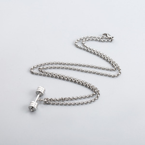 Stainless Steel <b>Dumbbell</b> Pendant Necklace Long Chain Hip Hop Street Style Fashion Jewelry For Men Women - Product Image 1