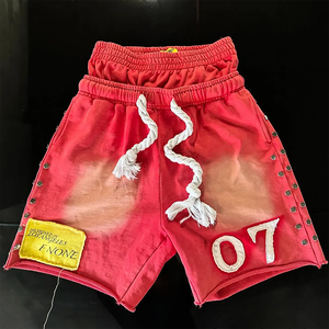 Oem Casual Sport Shorts 100% Cotton Men's Gym Drawstring Shorts Print Logo Knitted Drawstring Closure Shorts for Men - Product Image 1