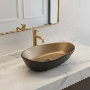 Lavabo de salle de bain ovale moderne <span class=keywords><strong>en</strong></span> <span class=keywords><strong>céramique</strong></span> noire mate de luxe à poser sur comptoir - Product Image 6