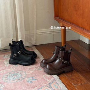 Bottes mi-mollet chaudes en coton style britannique pour enfants, nouvelle collection hiver 2025, avec fermeture éclair latérale, pour garçons et filles - Product Image 3