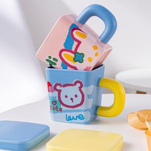 Tasse carrée en céramique et porcelaine écologique de 375 ml pour filles, couples, étudiants - Utilisation à domicile pour café et eau - Product Image 4