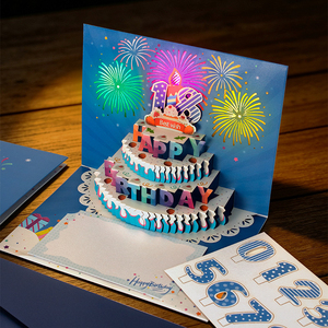 Tarjeta <span class=keywords><strong>de</strong></span> Felicitación 3D con Música y Luces, Diseño <span class=keywords><strong>de</strong></span> Pastel <span class=keywords><strong>de</strong></span> <span class=keywords><strong>Cumpleaños</strong></span> con Fuegos Artificiales, con Sobre y Nota - Product Image 4