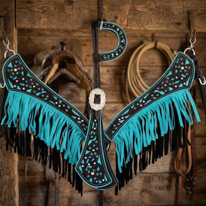 Ensemble de sellerie western 3D en cuir véritable souple et naturel, léger, durable et de qualité supérieure, comprenant harnais de poitrail et têtière - Product Image 2