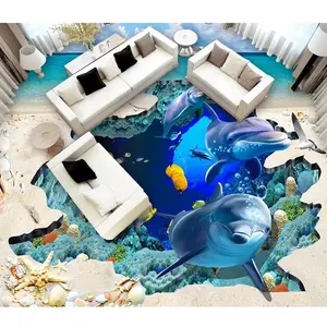 Dolphin-Estampado de peces marinos pequeños, autoadhesivo impermeable, 3D, PVC, mural para suelo de baño y sala de estar