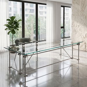Tempered Glass Office Desk Bauhaus Style Long Workbench Computer Conference Table Designer Studio - Product Image 2