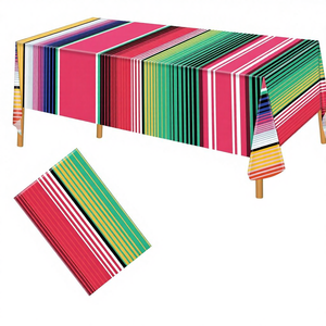 Paquete de 3 <span class=keywords><strong>Manteles</strong></span> Desechables Impermeables de Plástico con Diseño de Serape Mexicano a Rayas, 54x108 Pulgadas, Fáciles de Limpiar, Personalizables <span class=keywords><strong>para</strong></span> <span class=keywords><strong>Fiestas</strong></span> y Bodas - Product Image 1