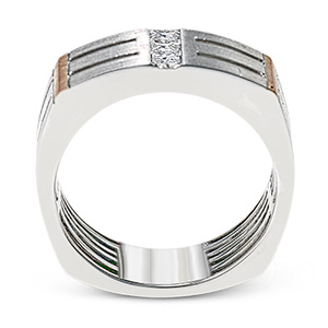 Anello da Uomo F351 in Oro Bianco con Diamanti Taglio Baguette Colore G Naturale Minimalista per Matrimonio - Product Image 3