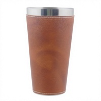 Set Shaker Bar Boston Berbahan Kulit Vintage Ramah Lingkungan dengan Lapisan Baja Tahan Karat, Kapasitas 750mL, untuk Pesta, Hotel, Restoran, dan Bar